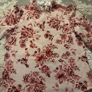 SHEIN Floral Ruffle Blouse - Pink and Red